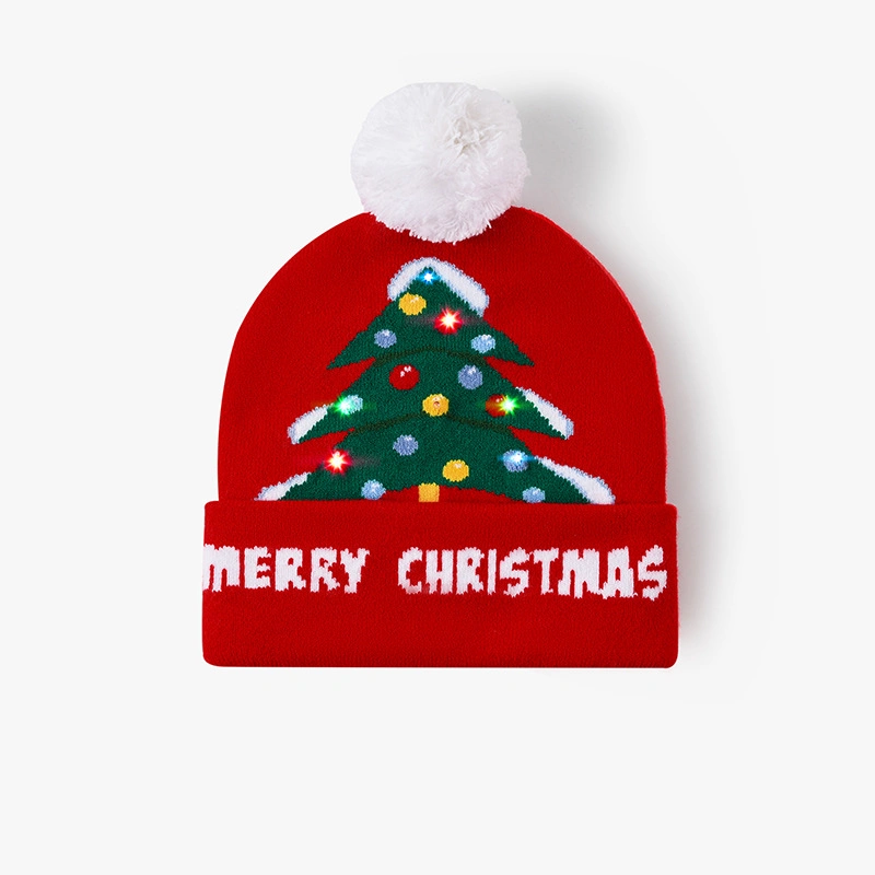 Christmas Fashion Acrylic Knitted Jacquard Football Beanie Hat with LED Lights