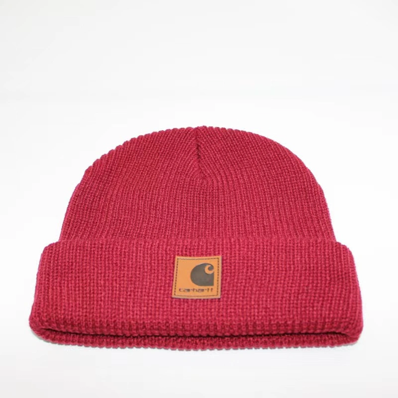 Soft Warn Leather Label Knit Cuffed Solid Beanie Hat