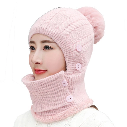 Hot Sale Autumn Winter Women Warm Wool Knit Hat and Scarf Set Knitted Beanies Pompom