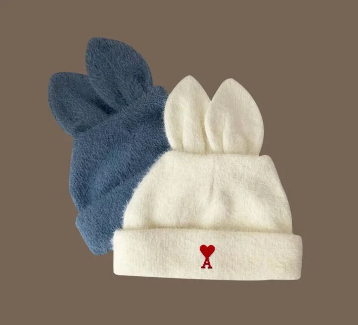 Wholesale Rabbit Ear Wool Hat Soft Fabric Custom Beanie Cap Warm Hat