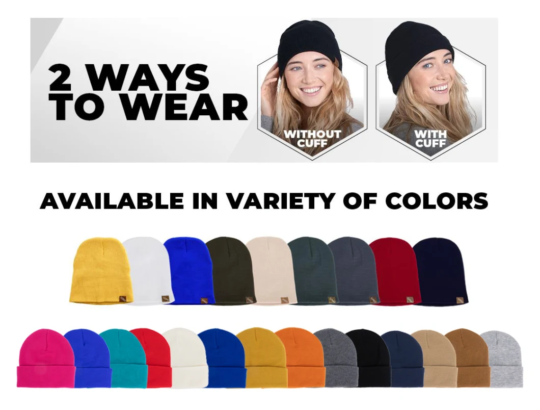 OEM Supplier Custom Adult Acrylic Jacquard Ribbed Low MOQ Fashion Winter Slouchy Beanie Hat Logo Tag POM POM