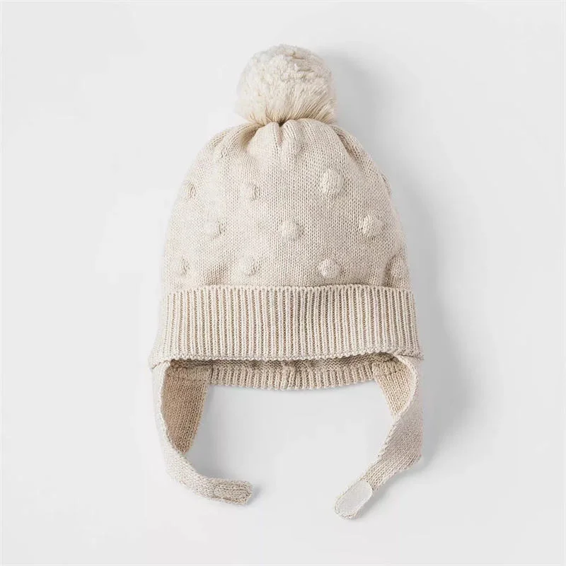 Cute Baby Winter Hat Knitted POM POM Beanie for 0-2 Years Infant Boy Girl Earflap Hat Pink Navy White Gray Available