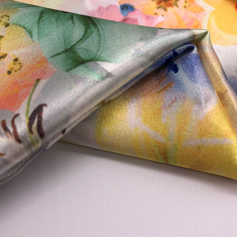 Hot Selling Flower Design Silk Satin Chiffon Fabric Digital Printing for Garment Dress Scarf