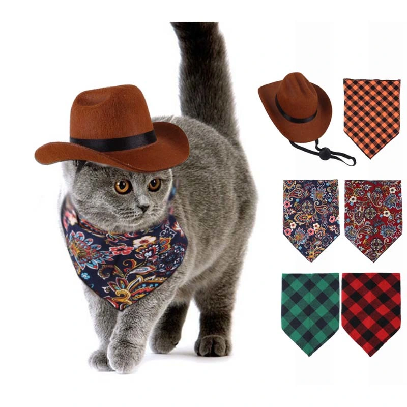 Pet Hat Cosplay Pet Accessories Dog Western Cowboy Hat with Pet Triangle Scarf