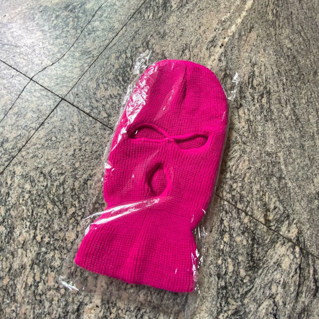 Wholesale Custom 3 Holes High Quality Knitted Face Occlude Skull Ski Bandit Mask Beanie Black Pink Balaclava Pasamontanas