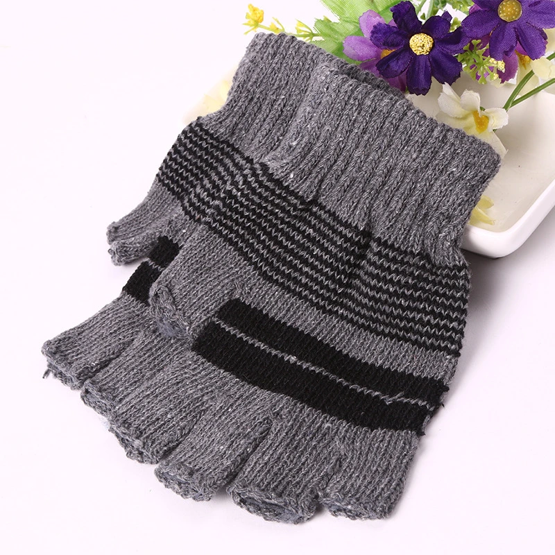 Half Finger Fingerless Feed Stripe Wide Winter Basic Magic Gloves Knit Cheap Low Price