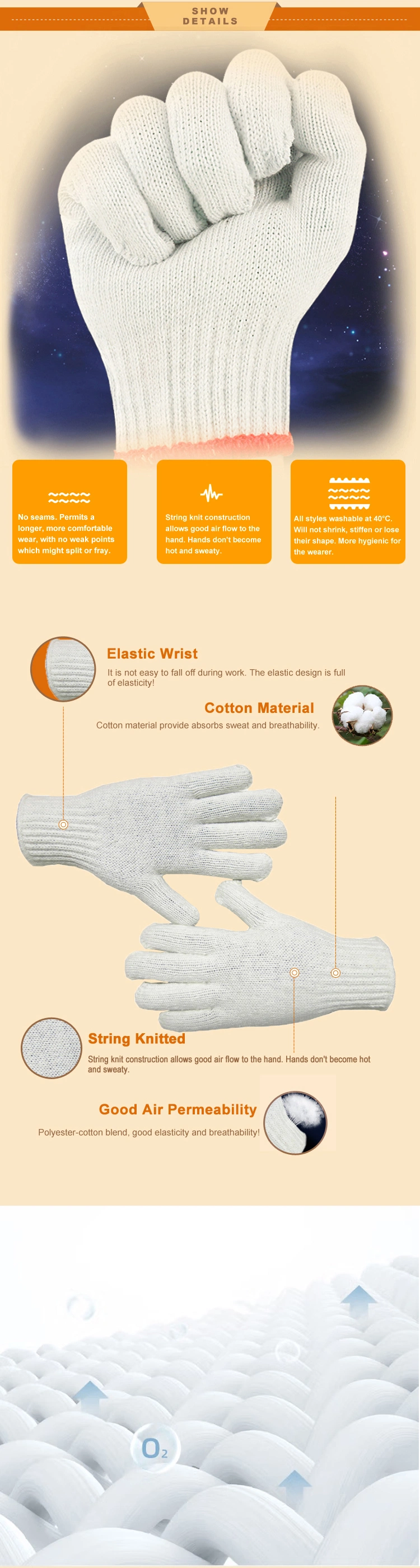 Adult Winter White Acrylic Knitted Magic Gloves Luvas Guantes