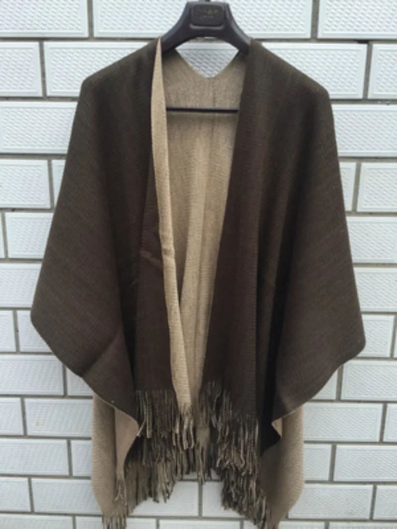 Super European and American Style Warm Knitting Double-Sided Split Tassel Cape Cape Scarf Cape Cape