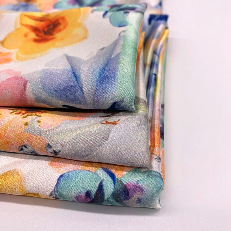 Hot Selling Flower Design Silk Satin Chiffon Fabric Digital Printing for Garment Dress Scarf