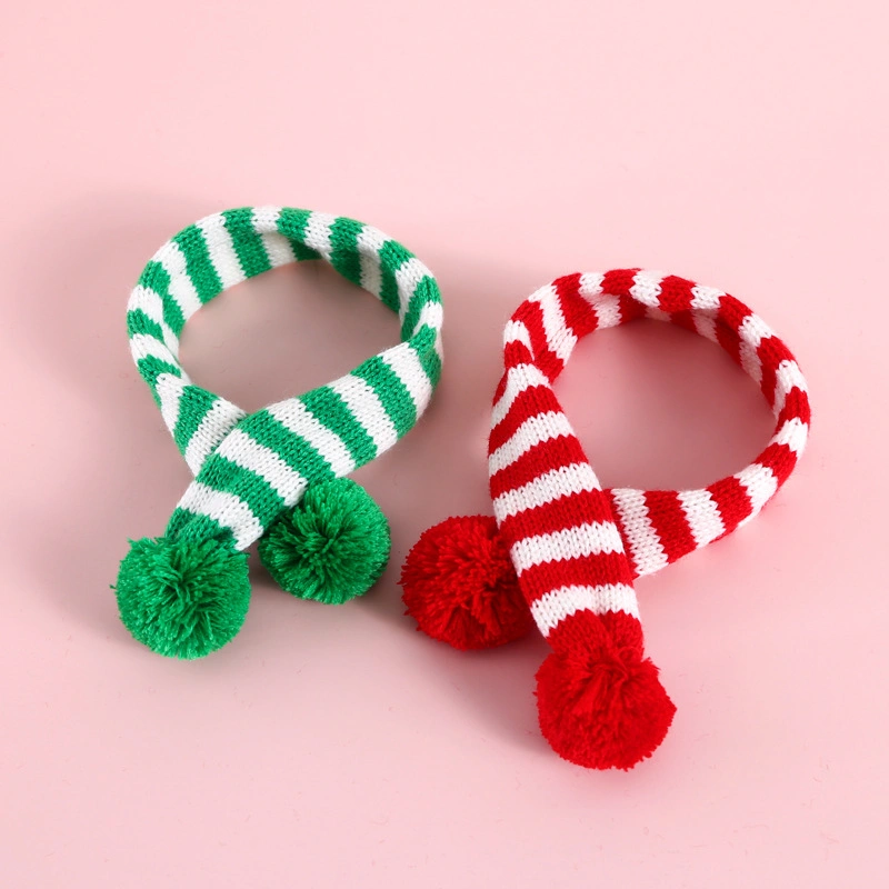 Christmas Pet Ornaments Pet Knitting Stripe Christmas Pet Scarf Adjustable Cat Dog Scarf Cat Collar