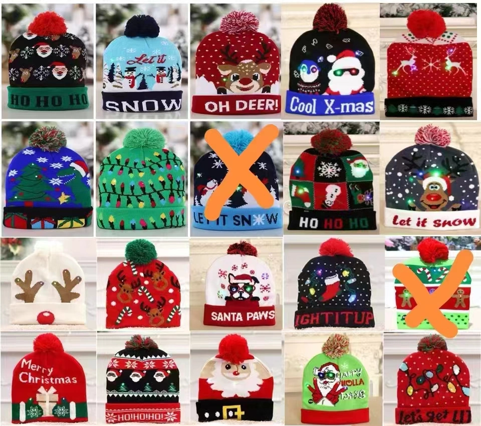 Christmas Hats with LEDs Lights Beanie Knit Tree Santa for Kids Mini Holiday Adult Small Claus Cap Decorations Knitting Hat