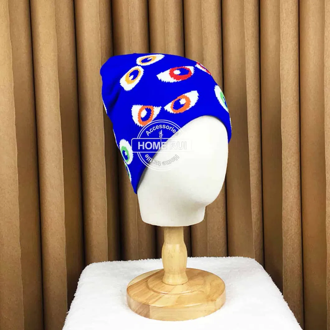 ODM High Quality Soft Custom Logo Knitted Hat Child Toddler Monster Cute Eyes All Over Print Jacquard Acrylic Cap Winter Beanie