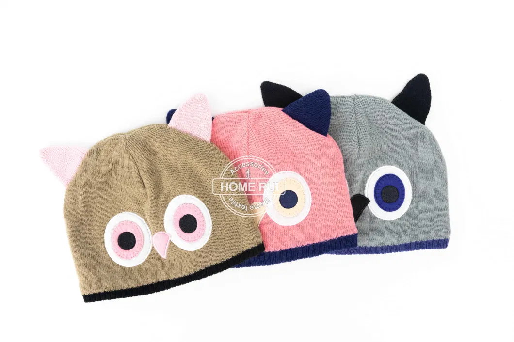Toddler Baby Children Winter Outdoor Cool Cute Owl Face Embroidery Eyes Animal Shape Casual Bonnet Cap Hat Beanie
