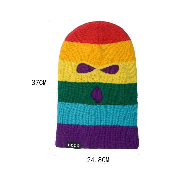 Fashion Colorful Strips Knitted Full Face Cover 3-Hole Ski Balaclava Winter Balaclava