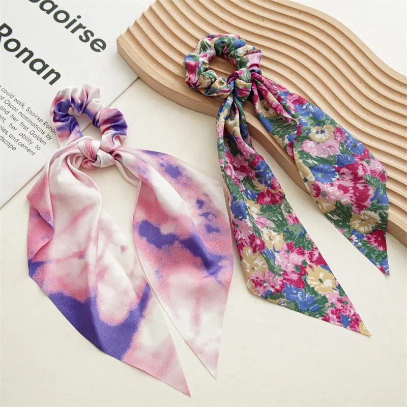 Women&prime;s Square Scarf Scrunchies Accessories New Tie-Dye Cloth Art Ponytail Hair Ties