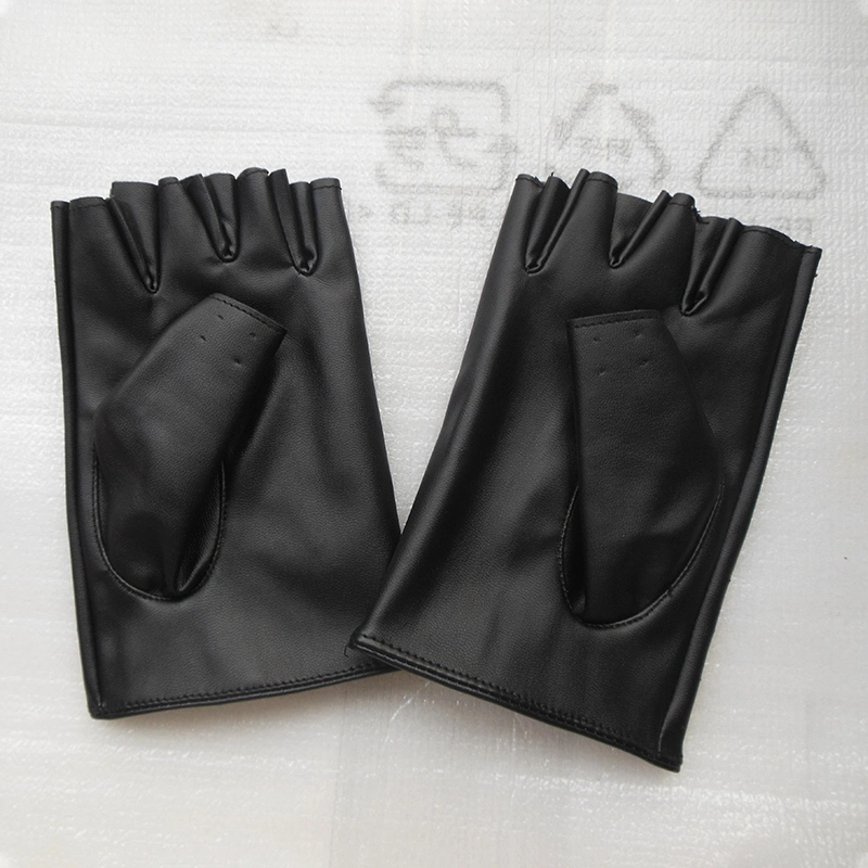 Factory Made Customized Winter Warm Black Fashion Mens Women PU Leather Half Finger Glove