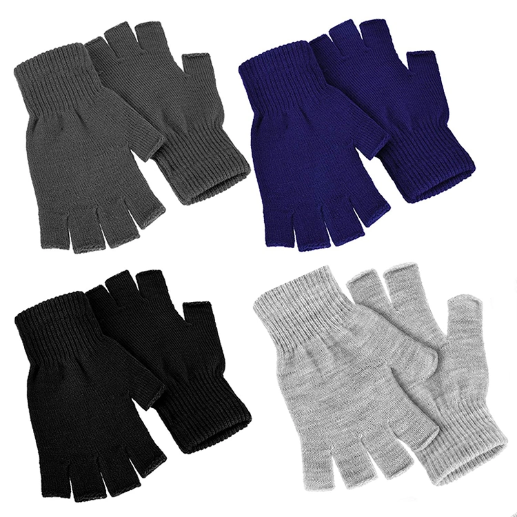 Fingerless Warm Stretchy Wool Yarn Acrylic Gloves for Men and Women