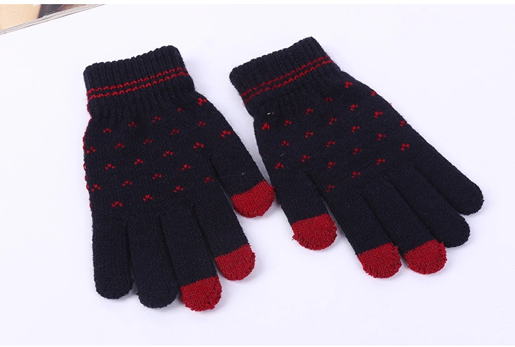 Cashmere Acrylic Touch Screen Pad Smart Phone Winter Knit Magic Gloves Dots Jacquard