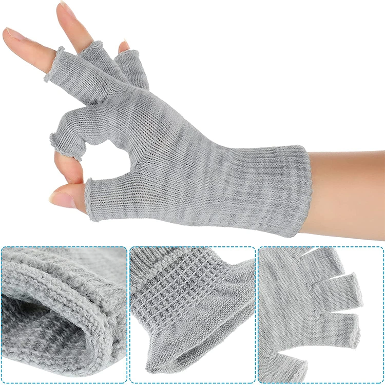 Fingerless Warm Stretchy Wool Yarn Acrylic Gloves for Men and Women