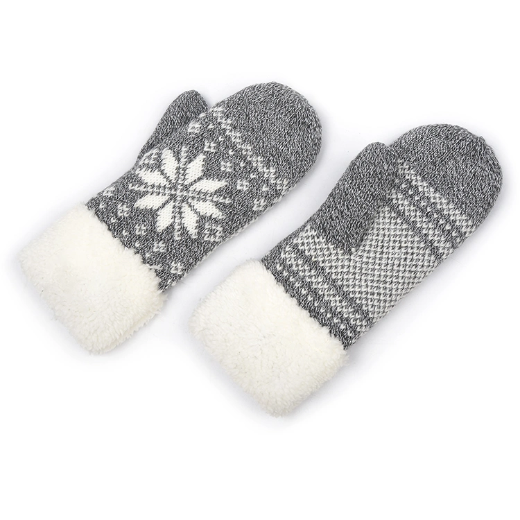 Women Thick Acrylic Winter Plush Finger Knit Gloves Mittens