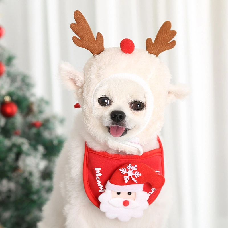 Christmas Dog Hat Bibs Scarf Winter Cute Cosplay Costume Pets Accessories