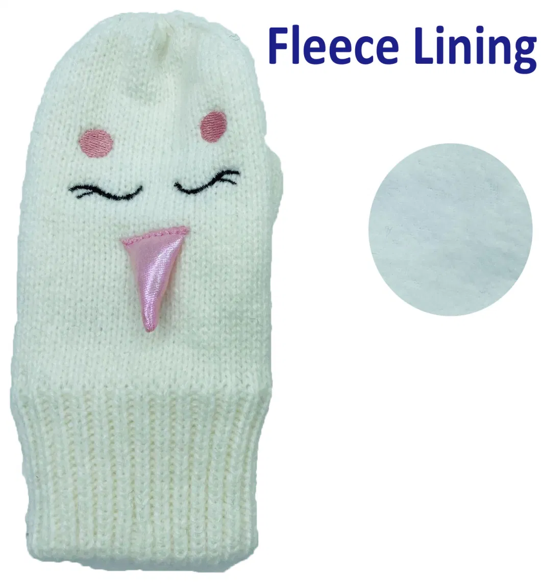 White acrylic Knit Robot Unicorn Pattern Kids Gloves Mitten