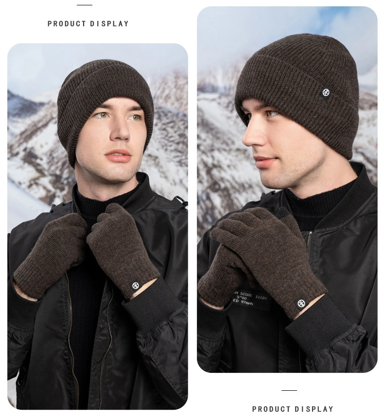 Winter Soft Wool Blend Warm Knit Hat Touch Screen Gloves Sets