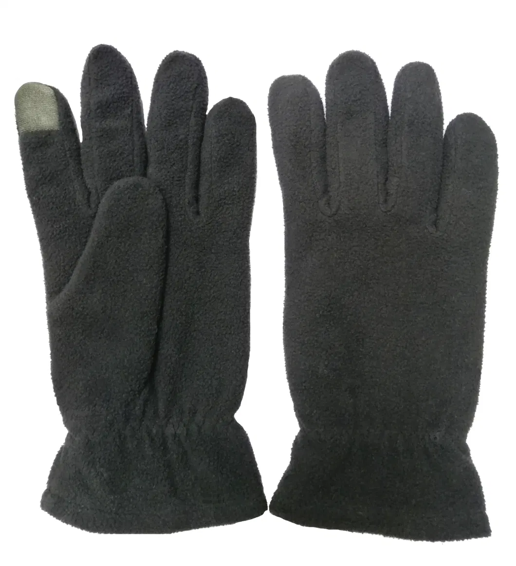 Touch Screen Black Fleece Gloves Full Fingers Mitten Soft Winter Gloves