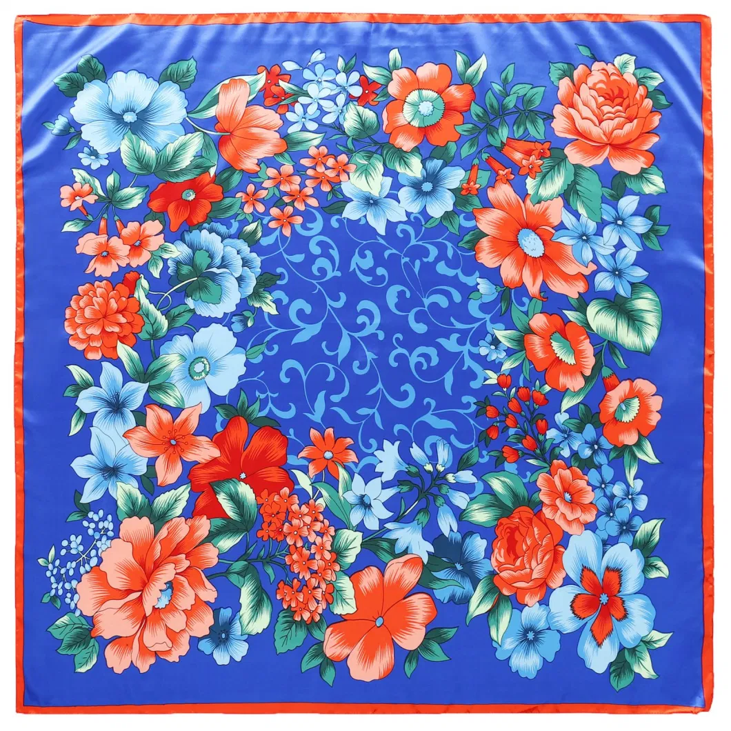 Custom Pretty Fashion Floral Pattern Silk Like Neck Scarf for Ladies