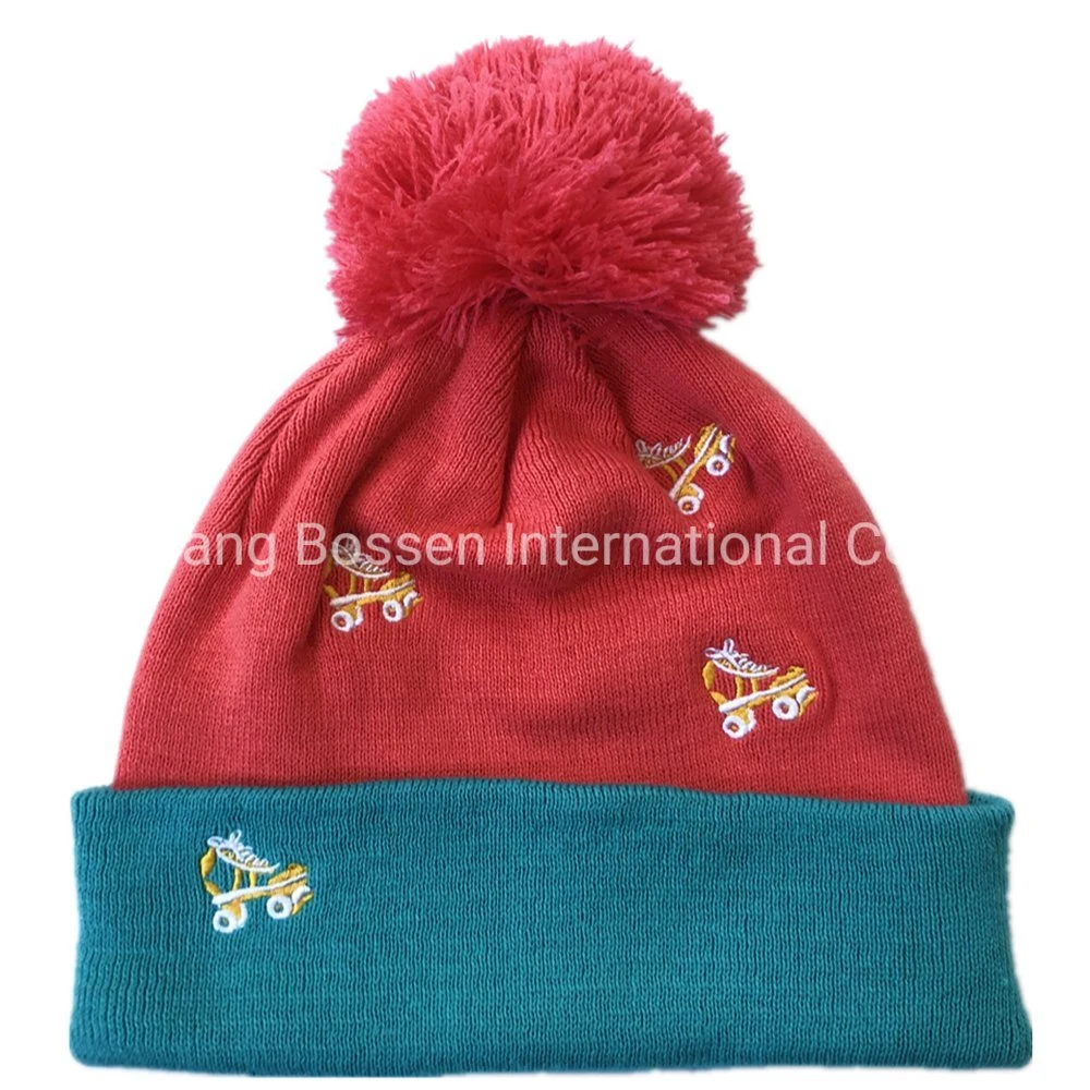 China Factory OEM Custom Logo Embroidered Outdoor Sports Ski Snowboard Acrylic Beanie Bobble Hat