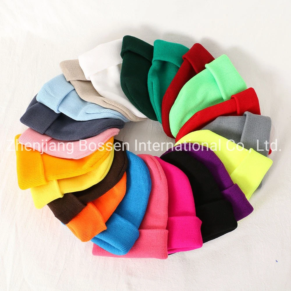 China Factory OEM Custom Solid Color 100% Cotton Pink Winter Warm Knit Sport Hat Beanie