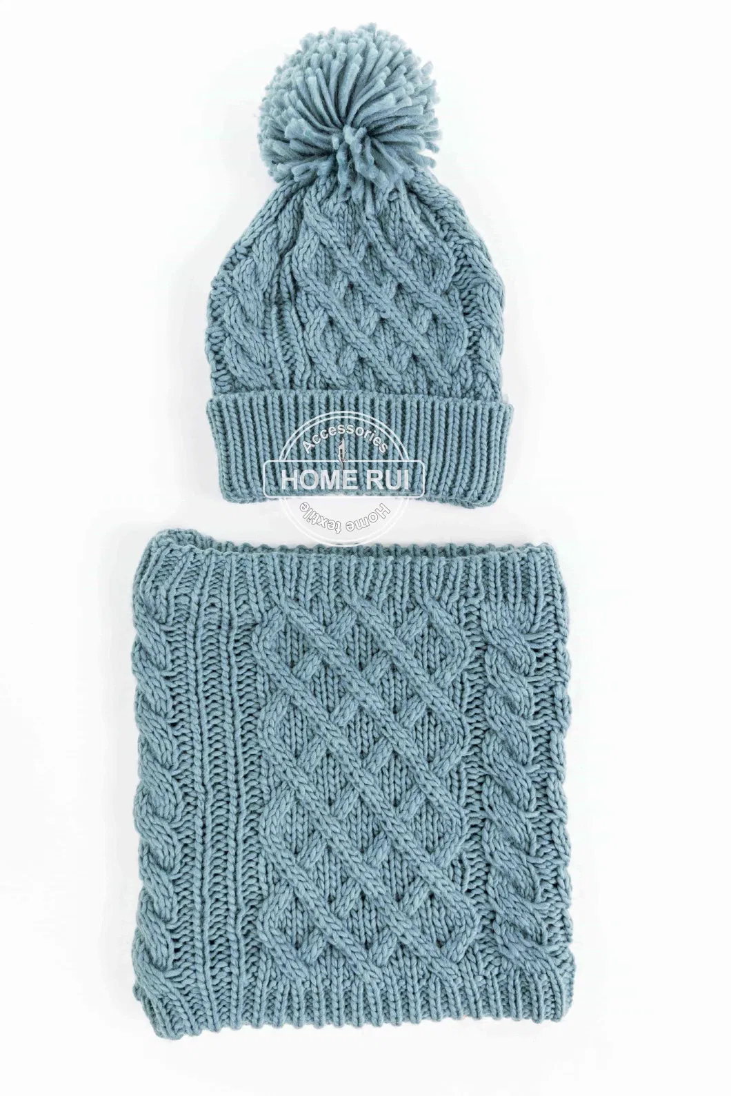 Unisex Women Ladies Beanie Scarf Winter Sets Cross Knit Cable Design Hat Cap Neck Warmer Fleece Double Layers Snood Hat Bonnet