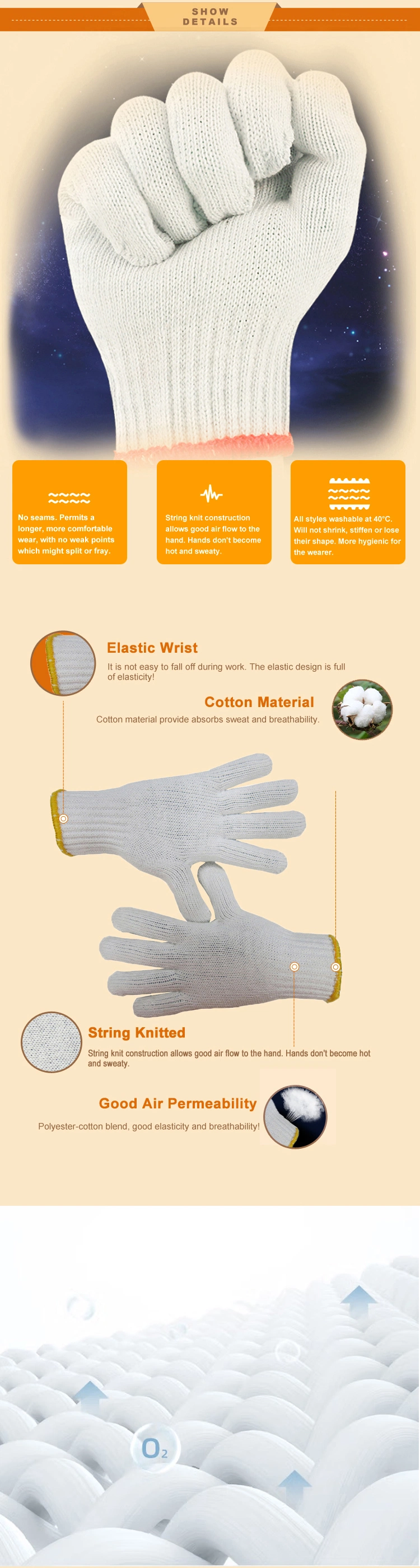 White Cotton Safety Working, Cotton Knit for Men Women, Utility, Construction, Gardening, Fishing, Winter Indoor Outdoor Use