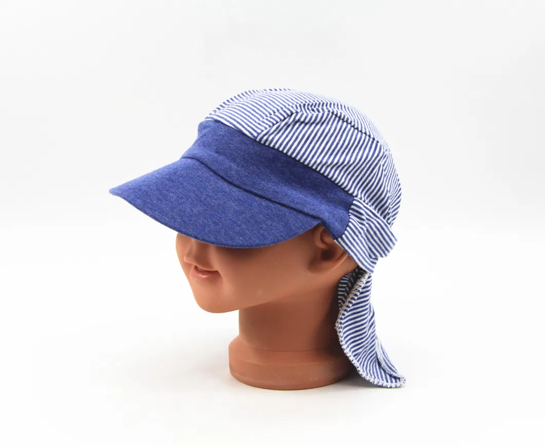 95% Cotton, 5% Spandex Striped Jersey Fabric Boys Hat, Nect-Protection Style.