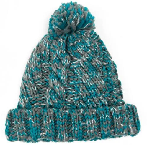 Factory Girl Warm Cable-Knitting Pompom Melange Acrylic Stretch Knitted Hat