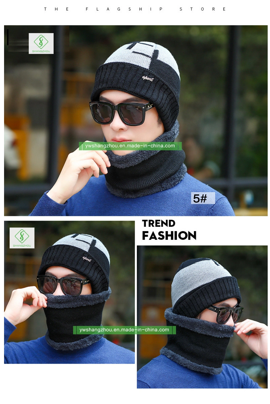 Fashion Winter Knit Hat Men&prime;s Thickened Cap with Neck Scarf