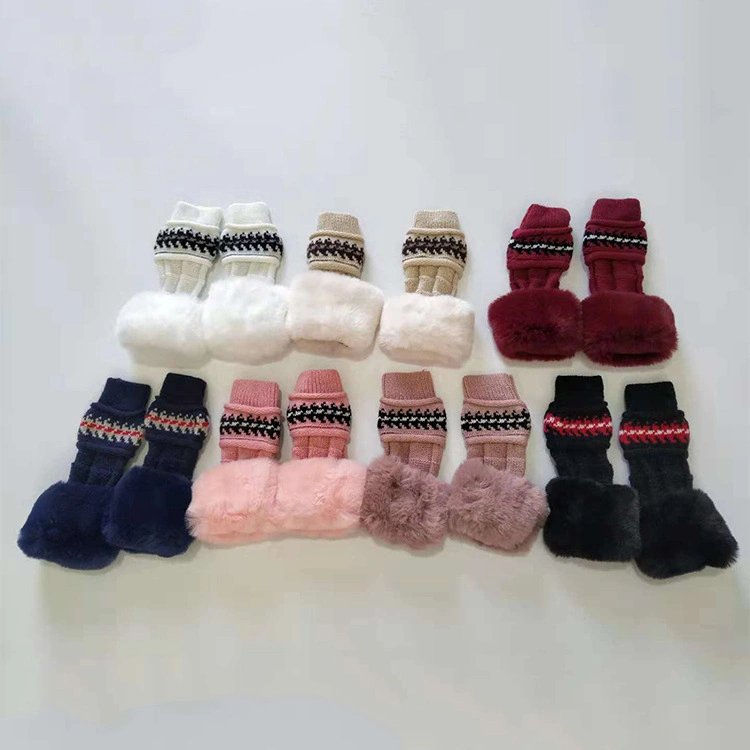 Autumn and Winter Fashion Plus Velvet Warm Sweet and Cute Fingerless Knitted Gloves Jacquard Kit Single Gloves