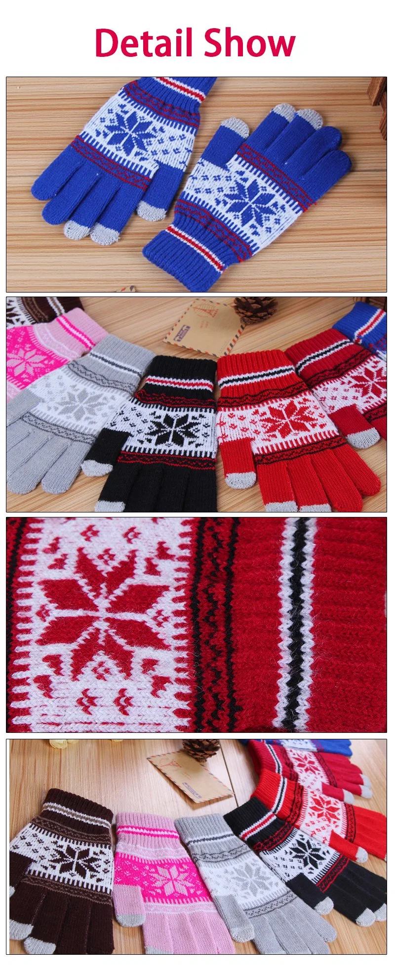 Touch Screen Winter Gloves Custom Logo Warm Sport Cable Knit Jacquard Knitted Gloves