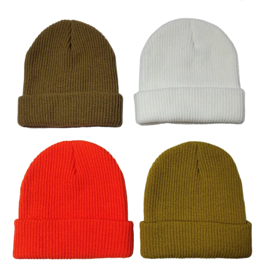 Winter Acrylic Rib Knit Solid Color Beanie Toque