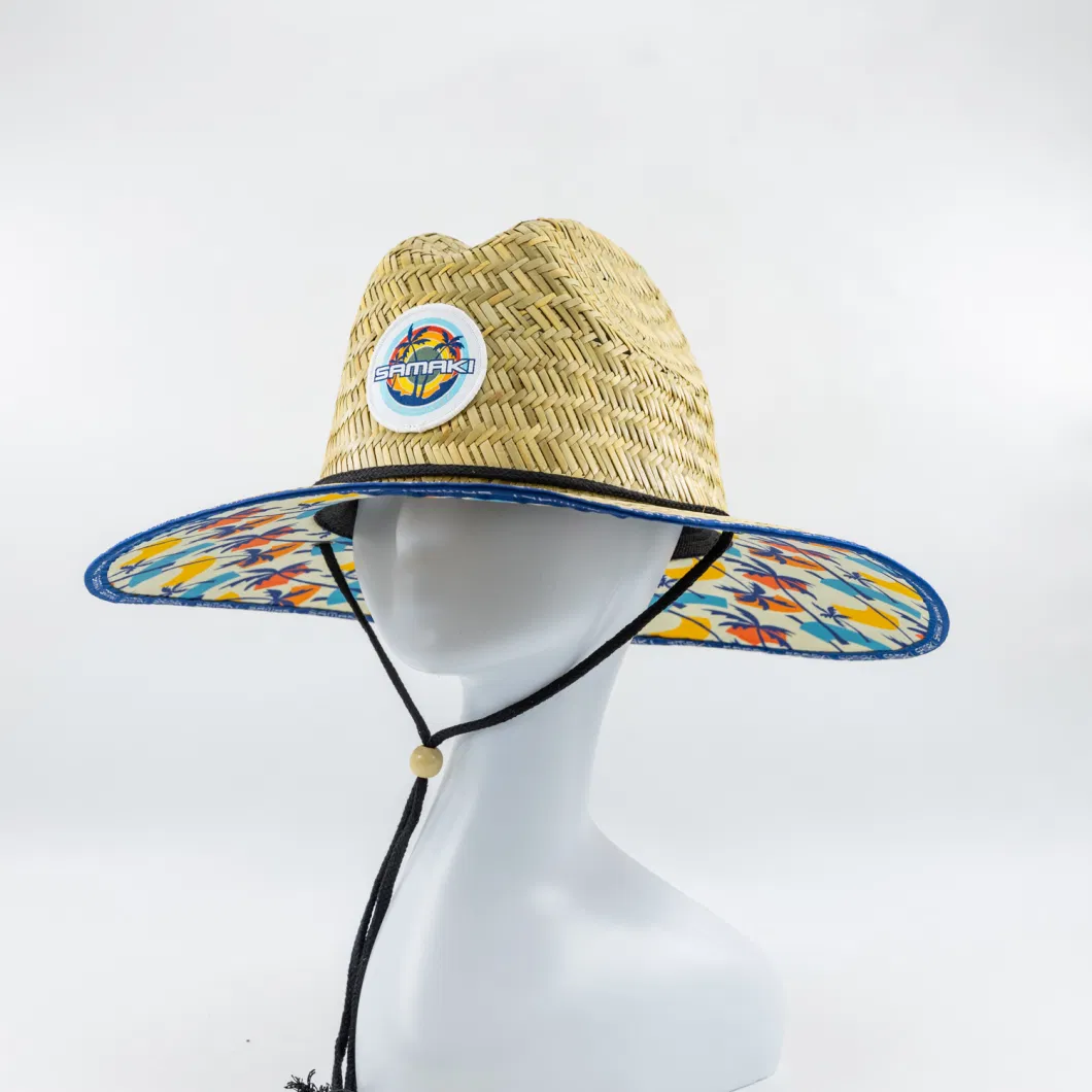 Rush Straw Hat Bottom with Cotton Print Fabric Brim