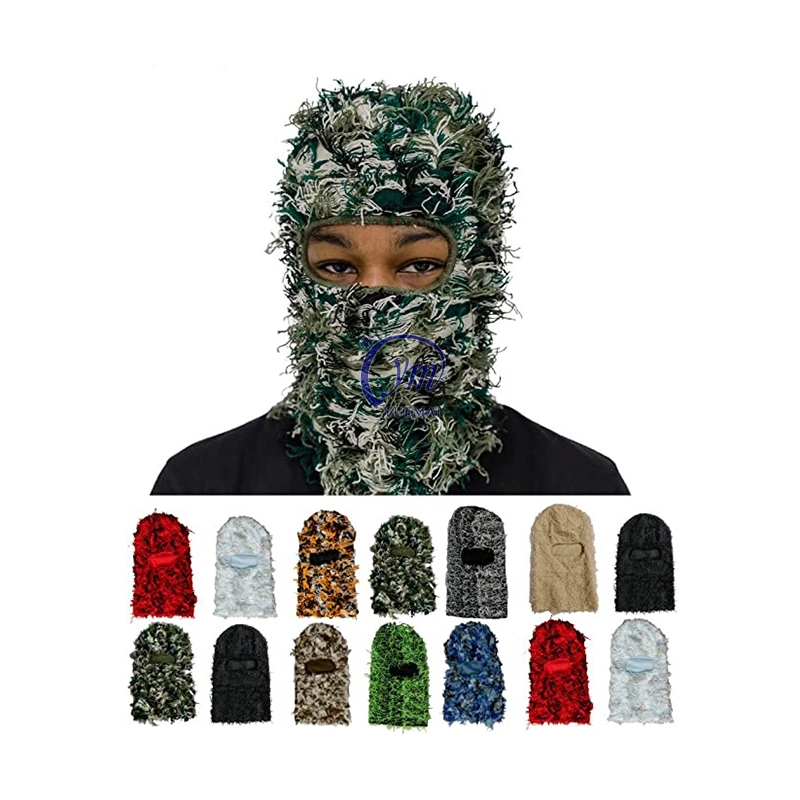 Wholesale Custom Distressed Fuzzy Grassy One Hole Yeat Shiesty Kagoul Knit Face Cover Ski Mask Balaclava Skimask