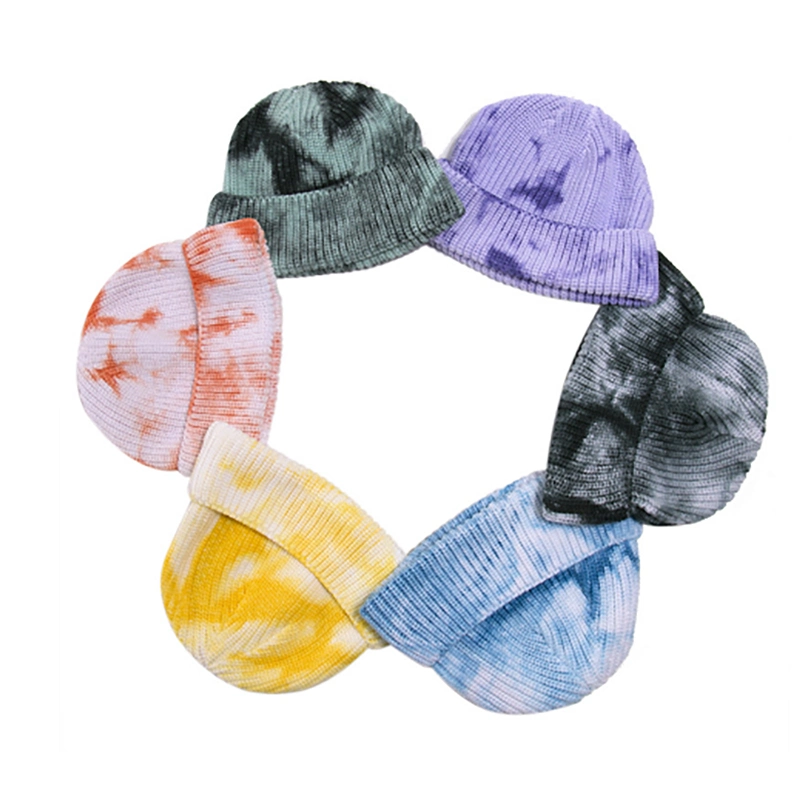 High Quality Wholesale Custom Beanie Tie Dye with Logo Unisex for Women Beanie Hats Fashion Washable China Foldable Stock Knitted Beanie Winter Cap Hat