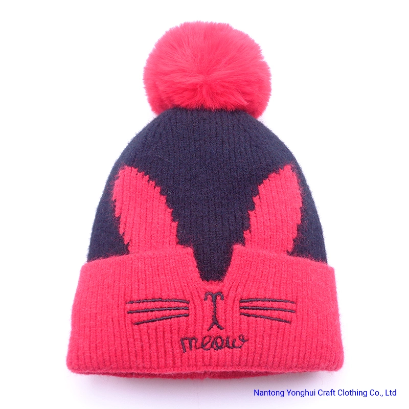 Acrylic Winter Warm Knitted Cute Cat Style Lady Cap Hat