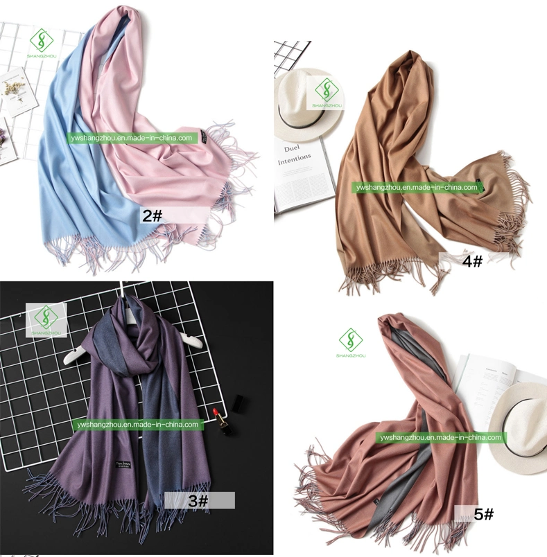 Fashion Double-Sided Plain Scarf with Tassel Winter Lady Cashmere Shawl