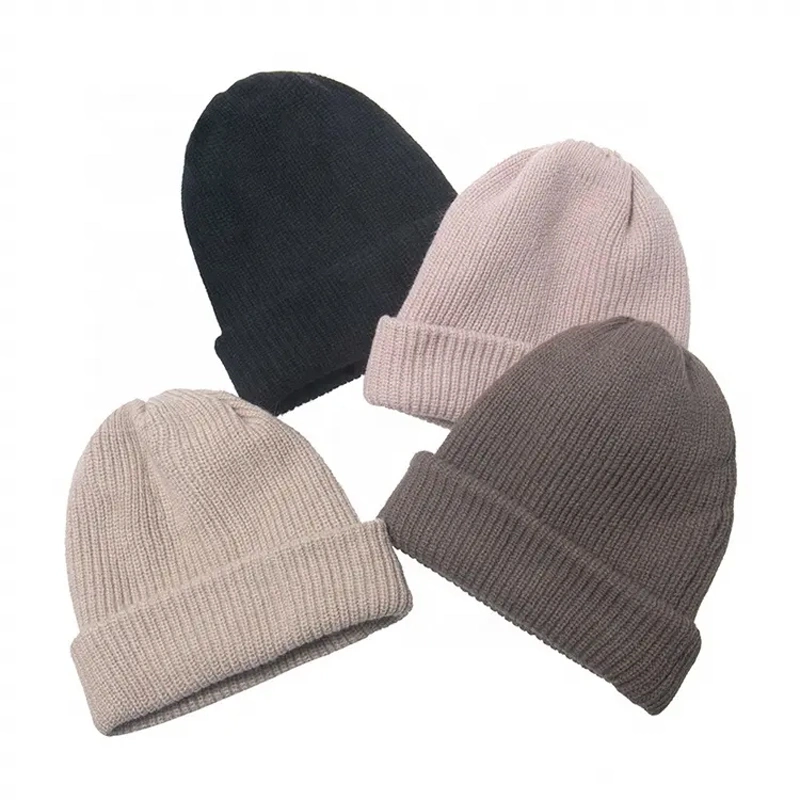 OEM Custom Logo Hat Supplier Manufacturer Embroidered Solid Color Plain Acrylic Unisex Knitted Cap Hat Winter Women Beanie