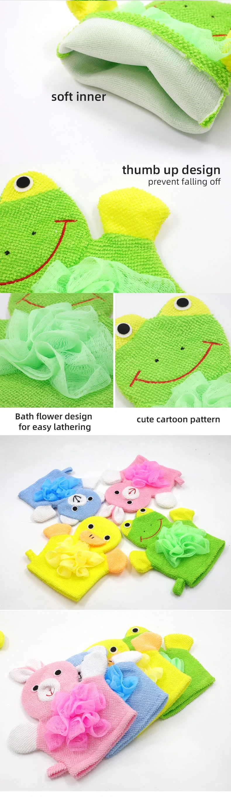 Cute Loofah Body Scrubber Animal Shape Cartoon Glove Exfoliating Baby Bath Mitt