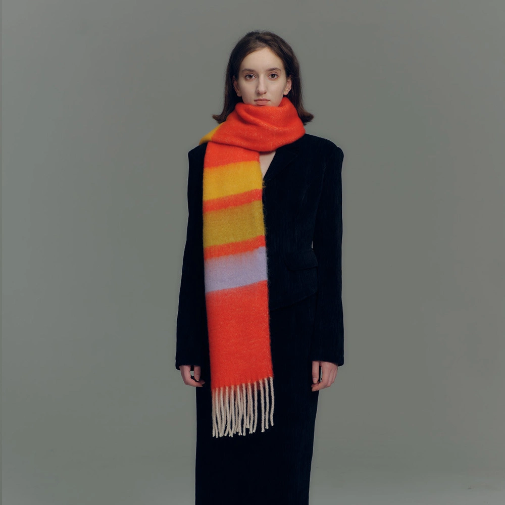 Designer&prime;s New Rainbow Striped Cashmere Fringe Scarf for Women&prime;s Autumn/Winter Soft Extended Long Scarf Fringe Shawl