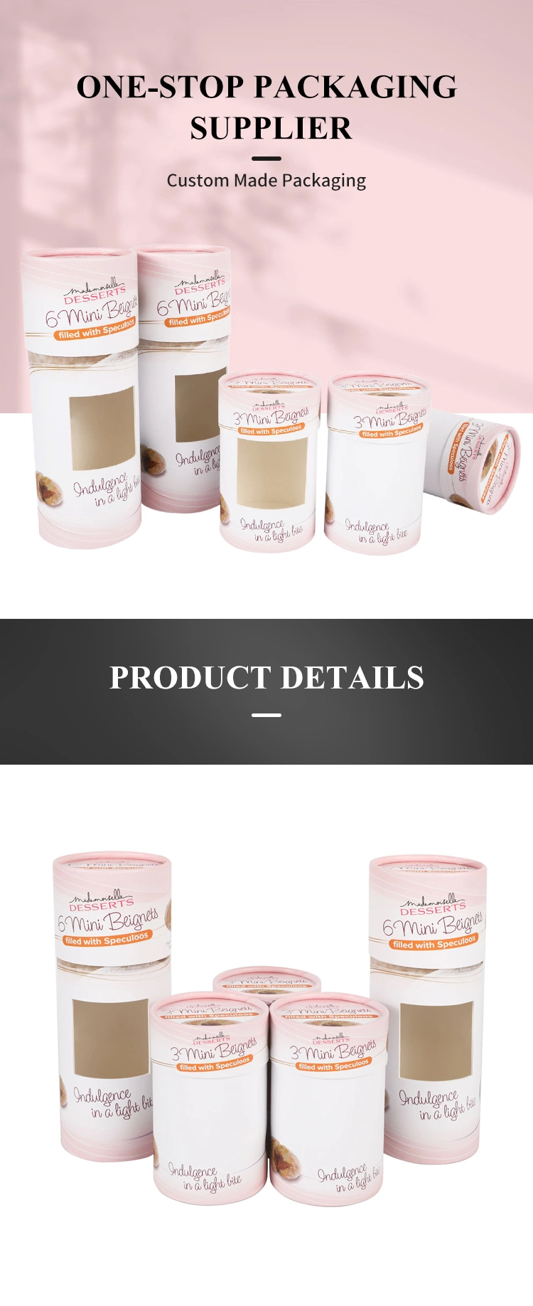 Firstsail Custom Round Paper Box Noodles Ice Cream Chocolate T Shirt Clothing Scarf Towel Pink Paper Tube Packaging with Window