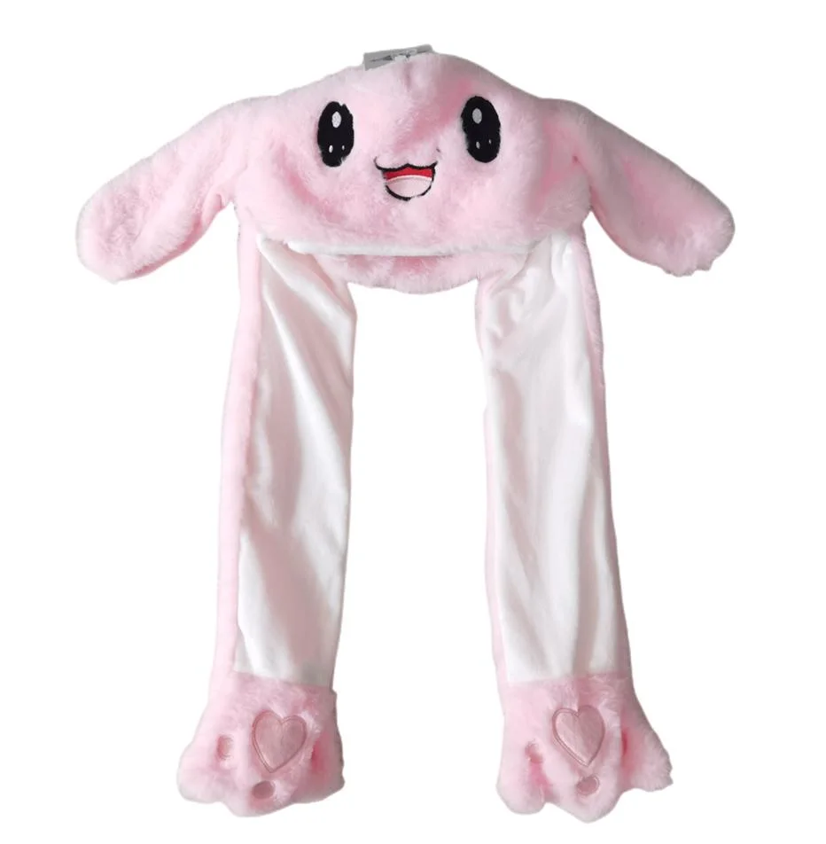 Wholesale Custom 54cm Warm Animal Plush Cartoon Rainbow Rabbit Hats Caps Soft Stuffed Toys Lovely Bunny with Moveable Ears Hat