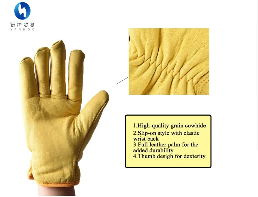 High-Quality Winter Warm Driver Goatskin Leather Work Gloves with Wool Lining